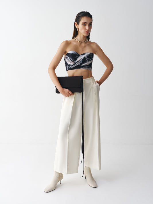 Wide-leg wool trousers in milk